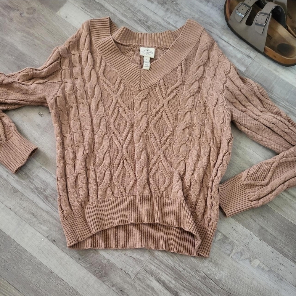St. John's Bay V-Neck Cable Knit Sweater - Brown